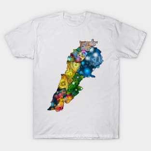 Spirograph Patterned Lebanon Regions Map T-Shirt